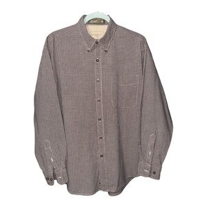 Haggar Men's Brown and White Plaid Button‎ Down Cotton Shirt Size Large